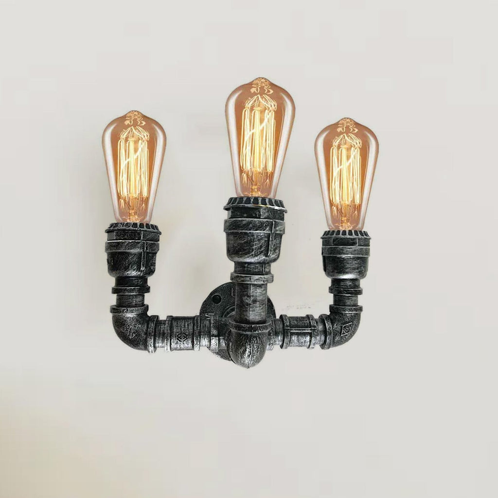 Brushed Silver 3-Way Industrial Pipe Wall Light E27~2888