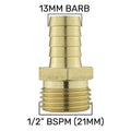 Brass 13mm Barbed Joiner with 1/2" BSP Male Thread