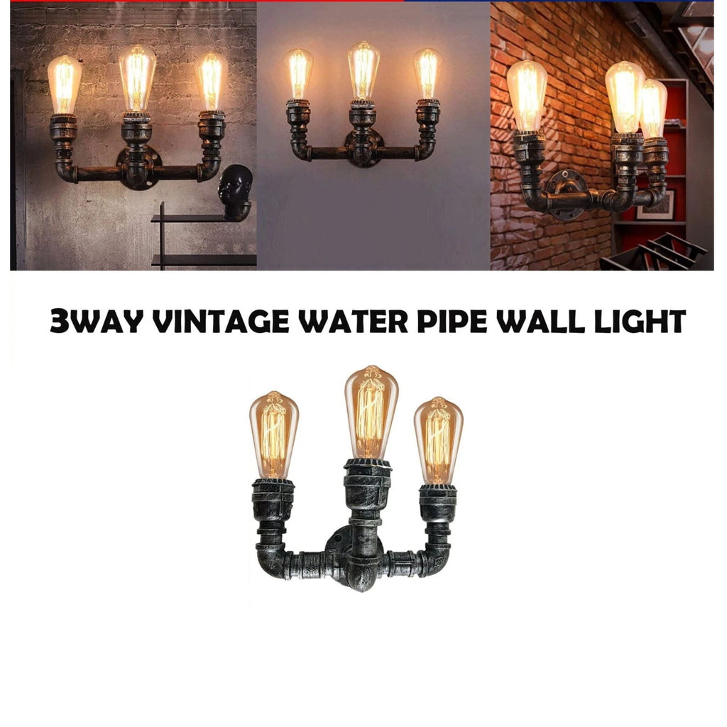 Brushed Silver 3-Way Industrial Pipe Wall Light E27~2888
