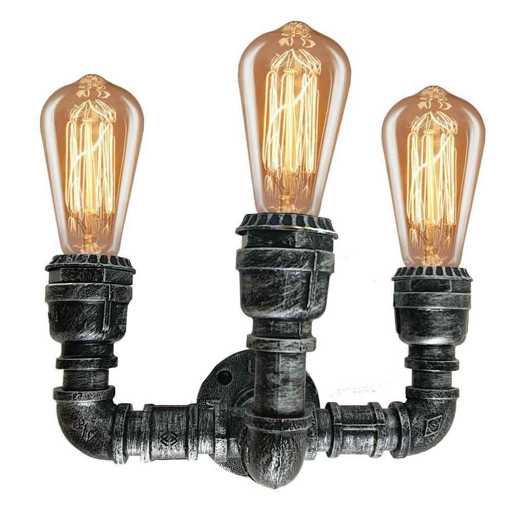 Brushed Silver 3-Way Industrial Pipe Wall Light E27~2888