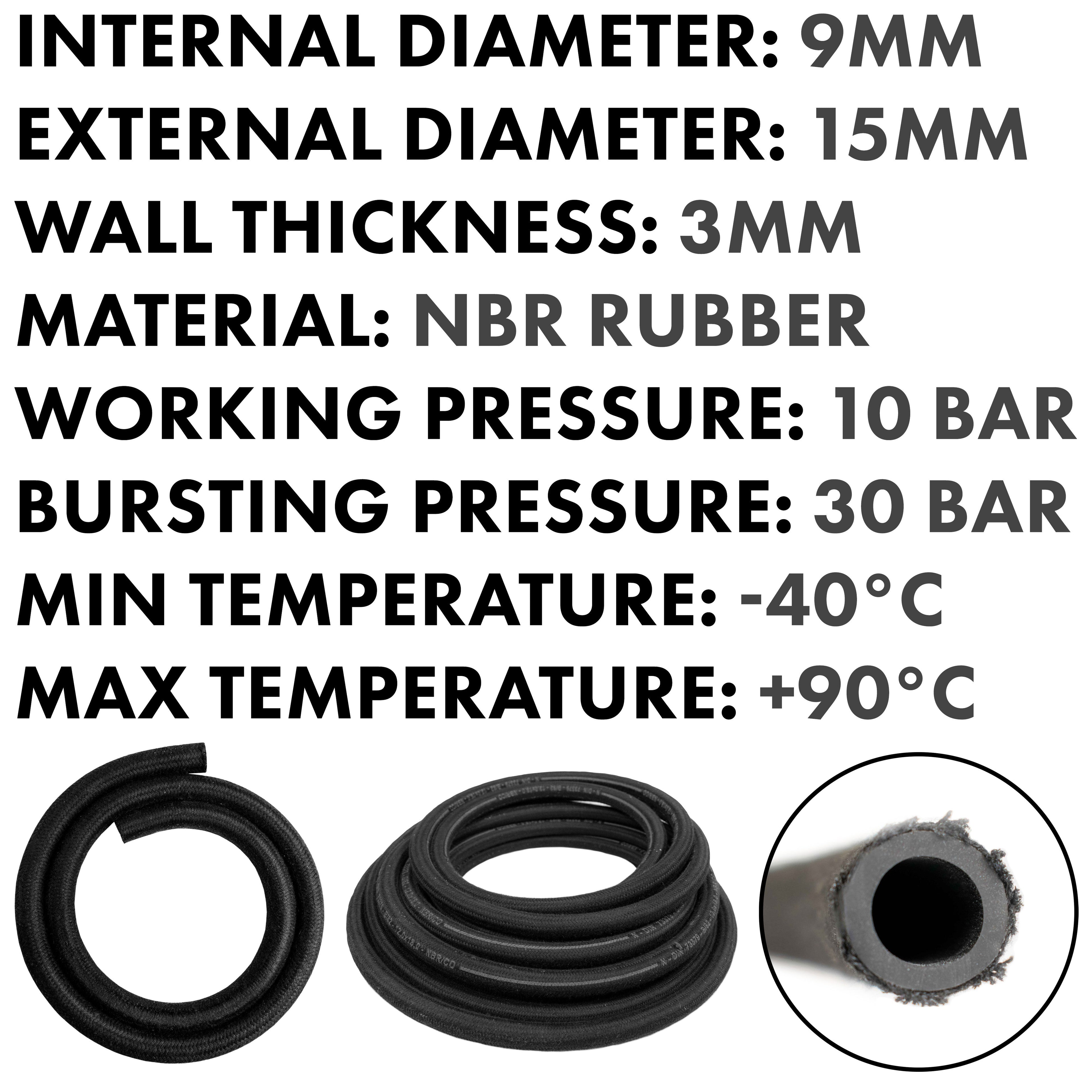 9mm Braided Jacket Rubber Fuel Hose, DIN 73379 (B)