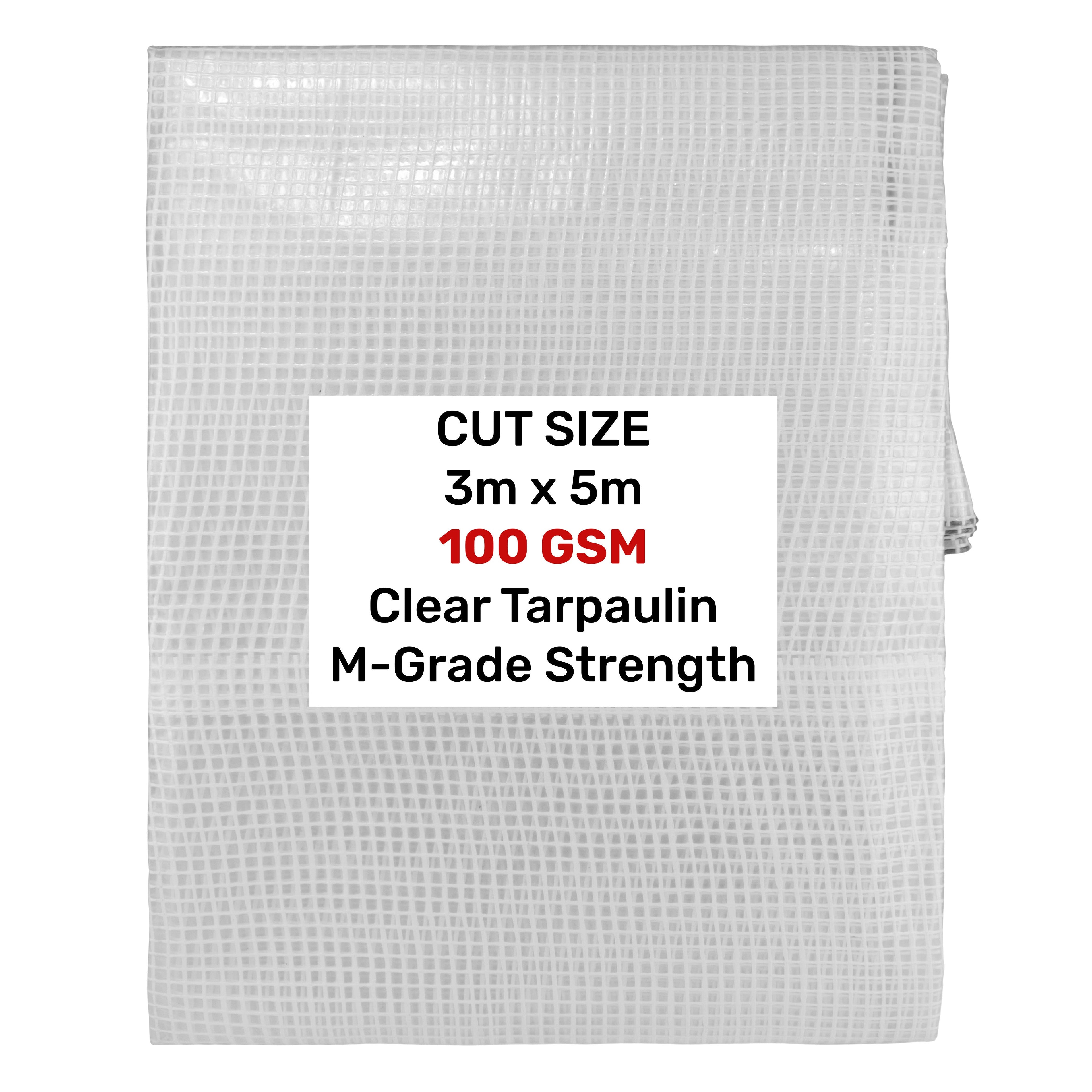 Clear M-Grade Tarpaulin 3m x 5m Waterproof Tarpaulin Cover Outdoor Ground Sheet