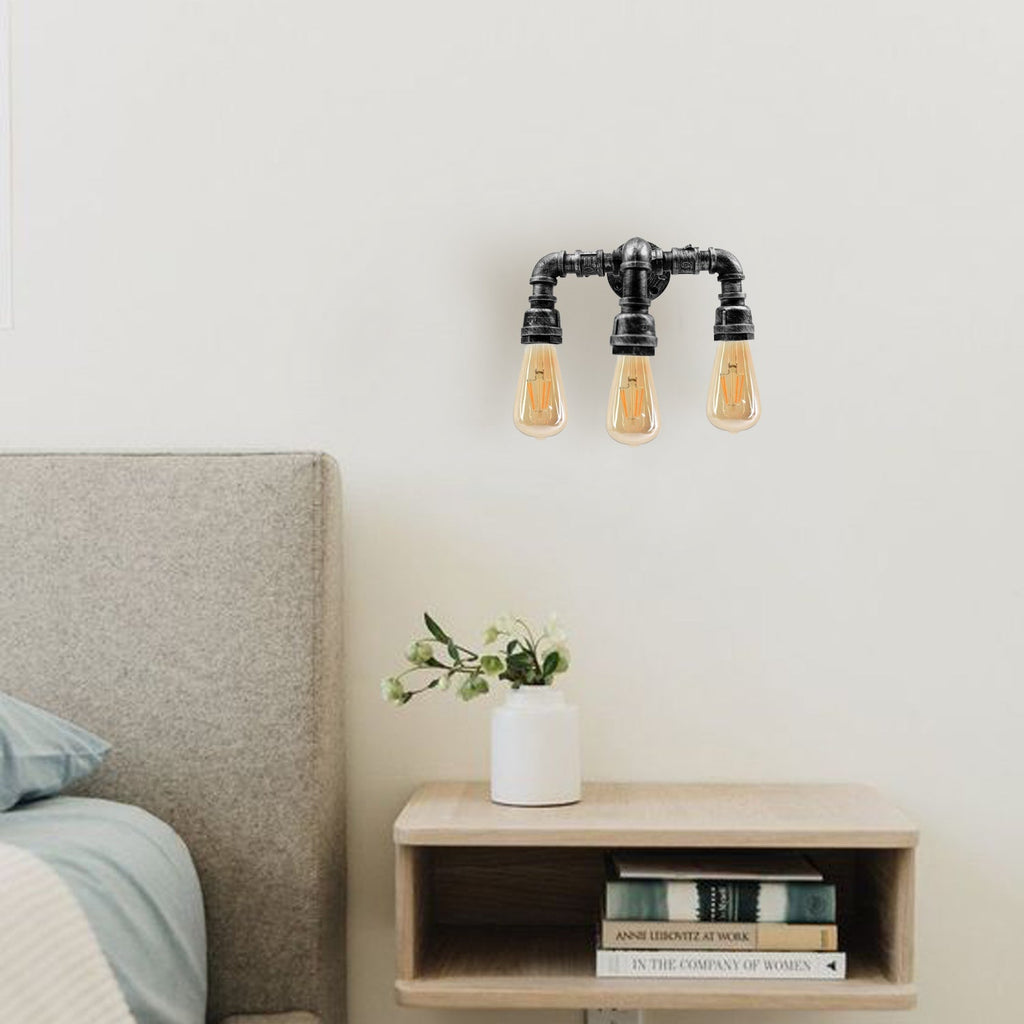 Brushed Silver 3-Way Industrial Pipe Wall Light E27~2888