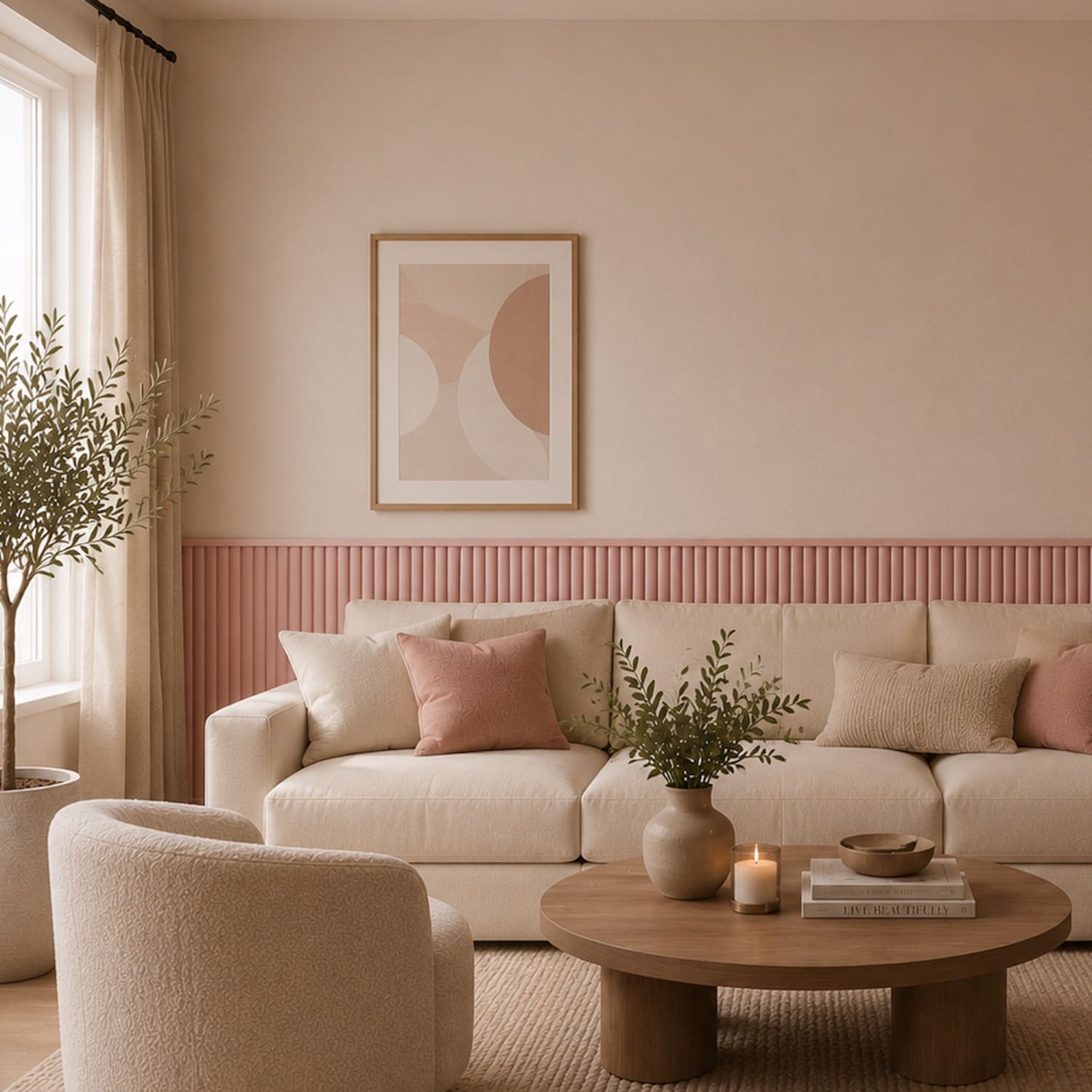 Large Fluted Wall Panels in Dusky Pink - 240cm x 60cm-3