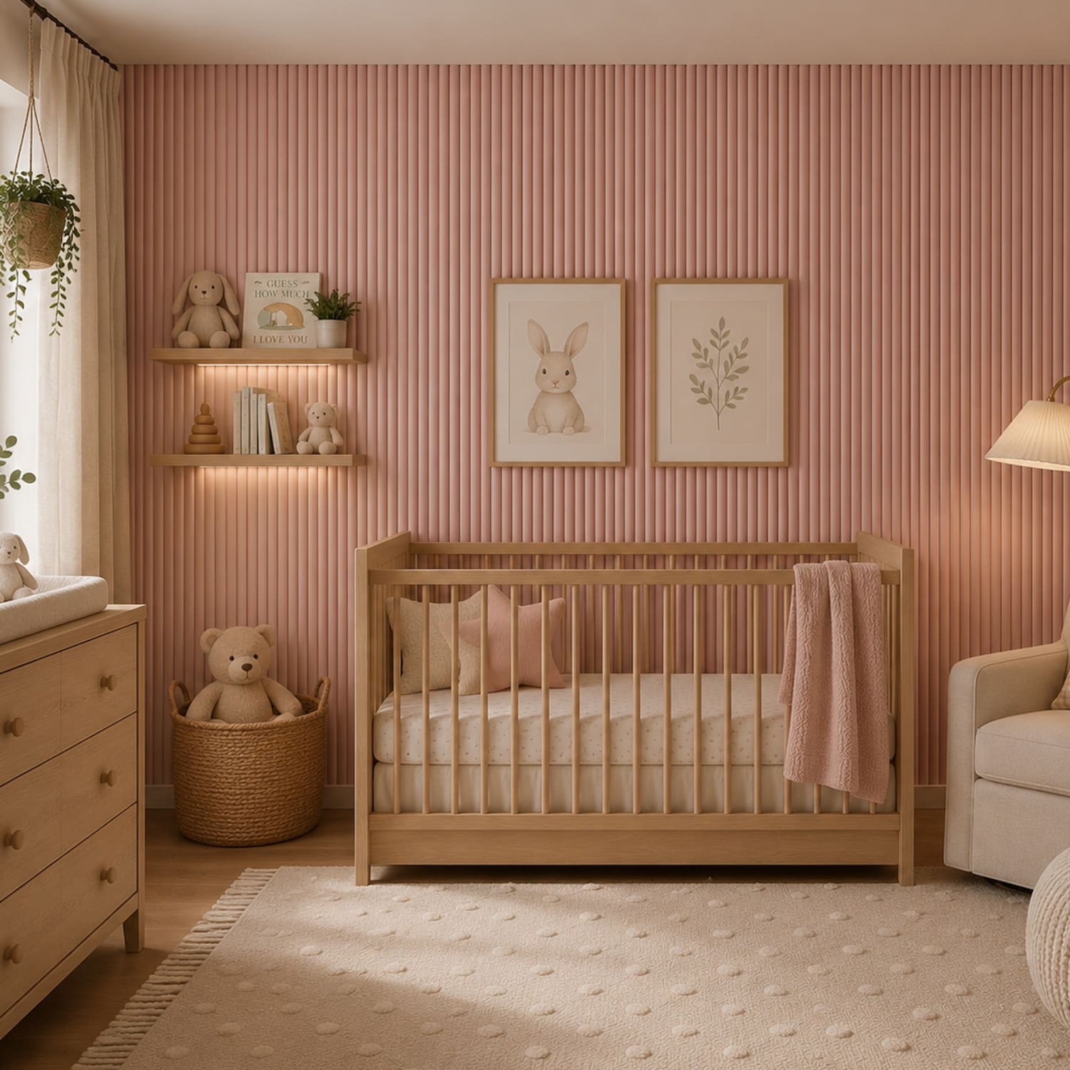 Large Fluted Wall Panels in Dusky Pink - 240cm x 60cm-1