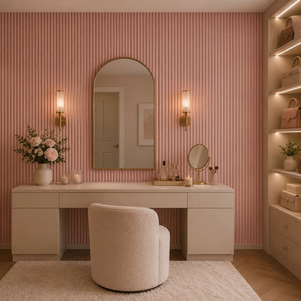 Large Fluted Wall Panels in Dusky Pink - 240cm x 60cm-2