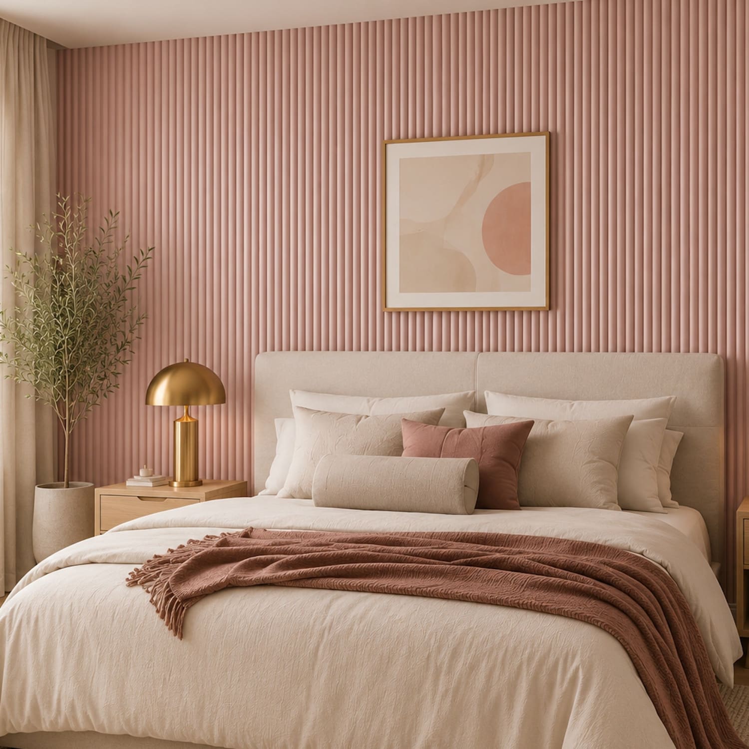 Large Fluted Wall Panels in Dusky Pink - 240cm x 60cm-0