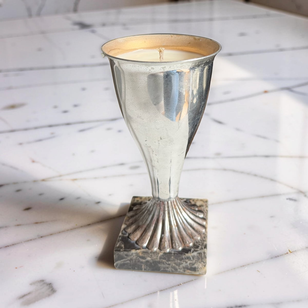 Repurposed Vintage Silver Trophy Cup Candle - Smoky Earl-2