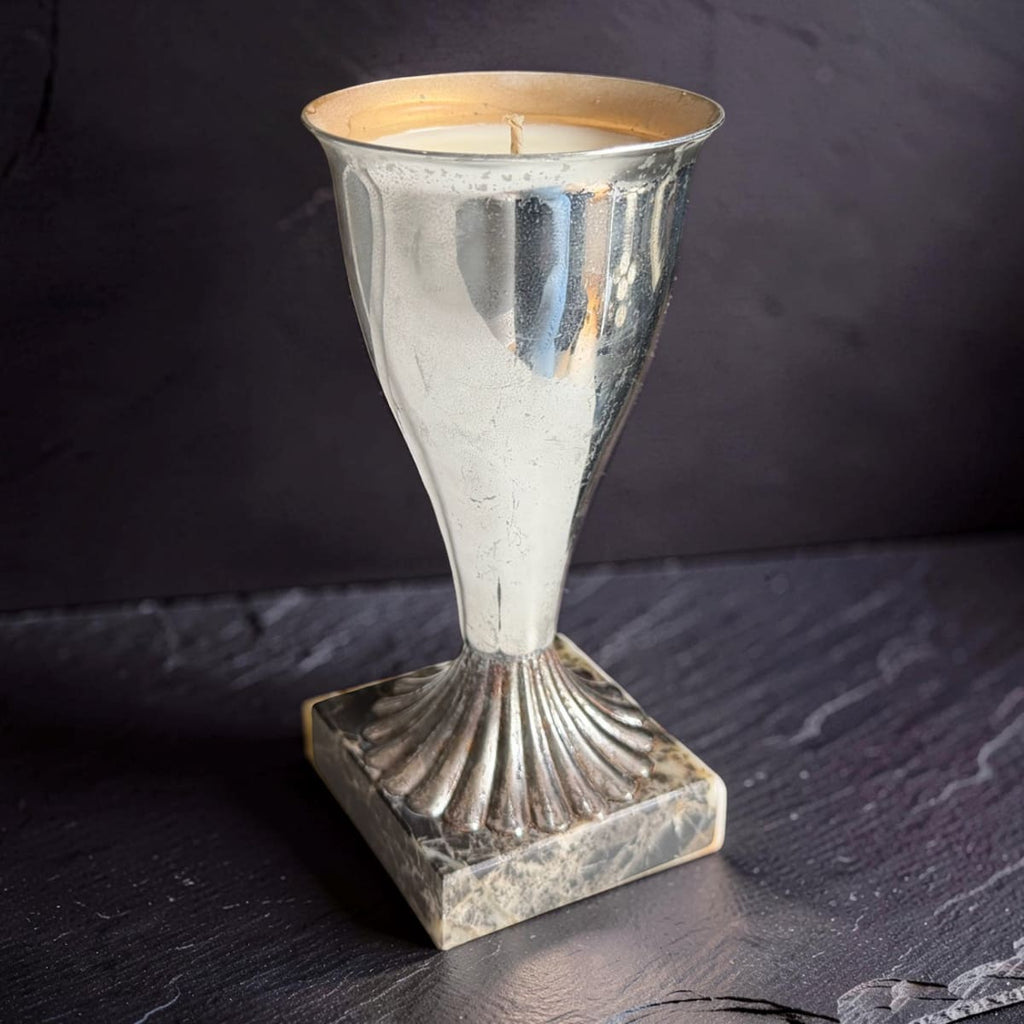 Repurposed Vintage Silver Trophy Cup Candle - Smoky Earl-1